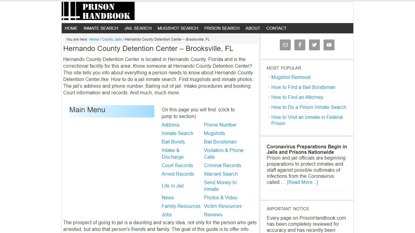 Hernando County Detention Center – Brooksville, FL - Prison Handbook